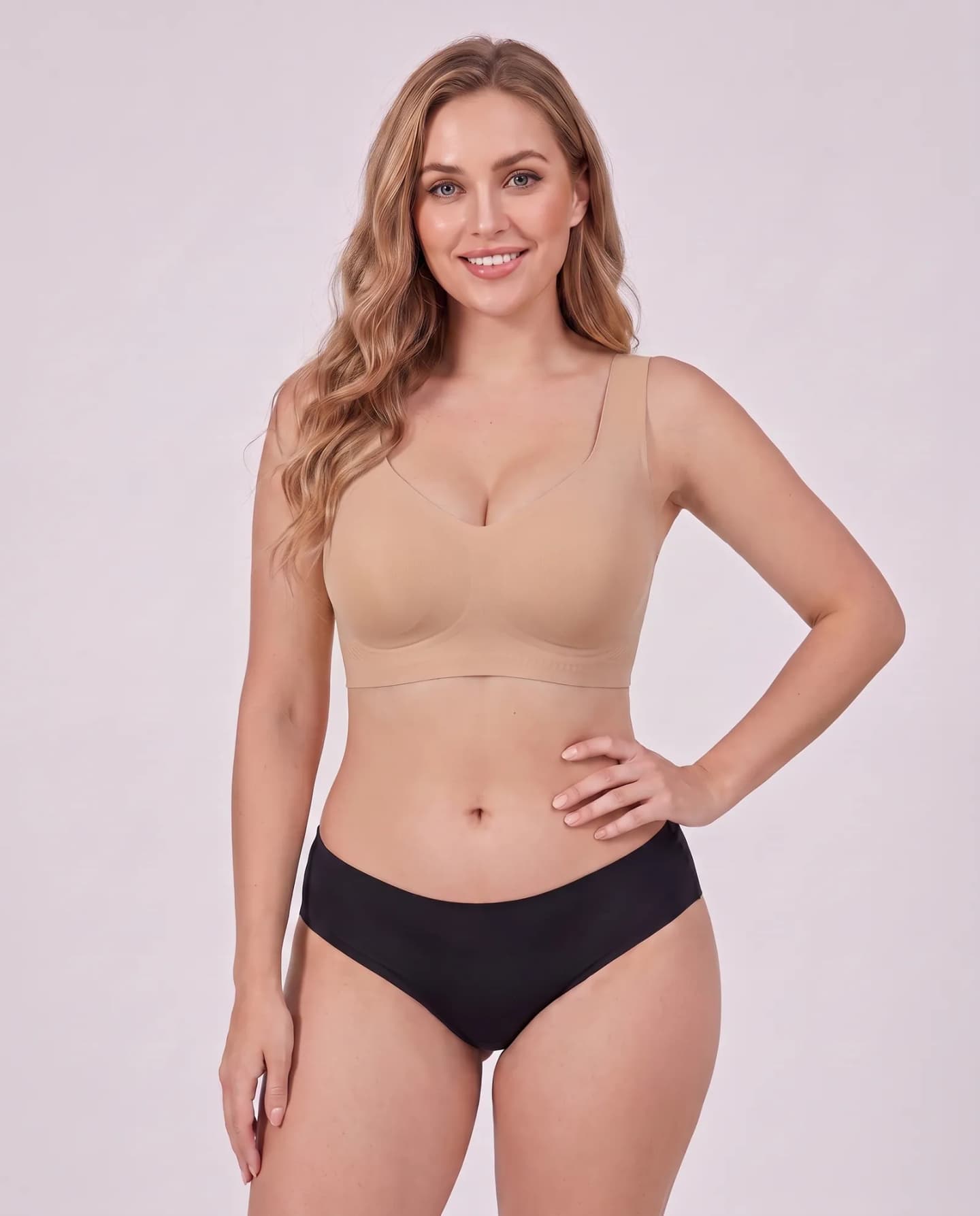 The PerkUp Jelly Bra in Skin, front view on model